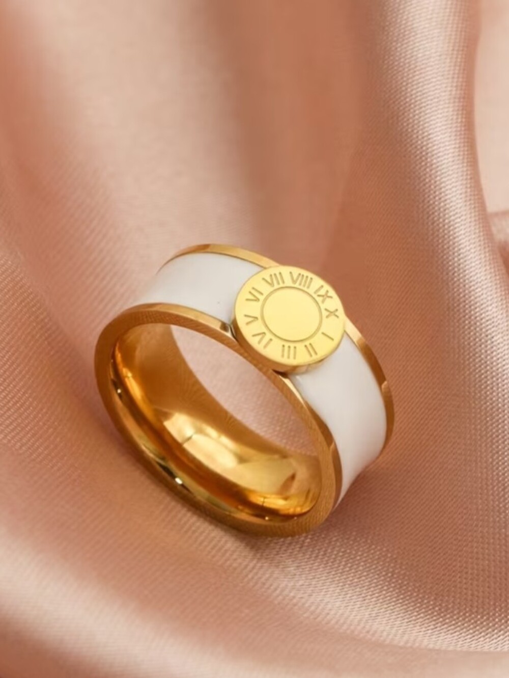 Gold and White Roman Dial Statement Ring - Women Jewelry